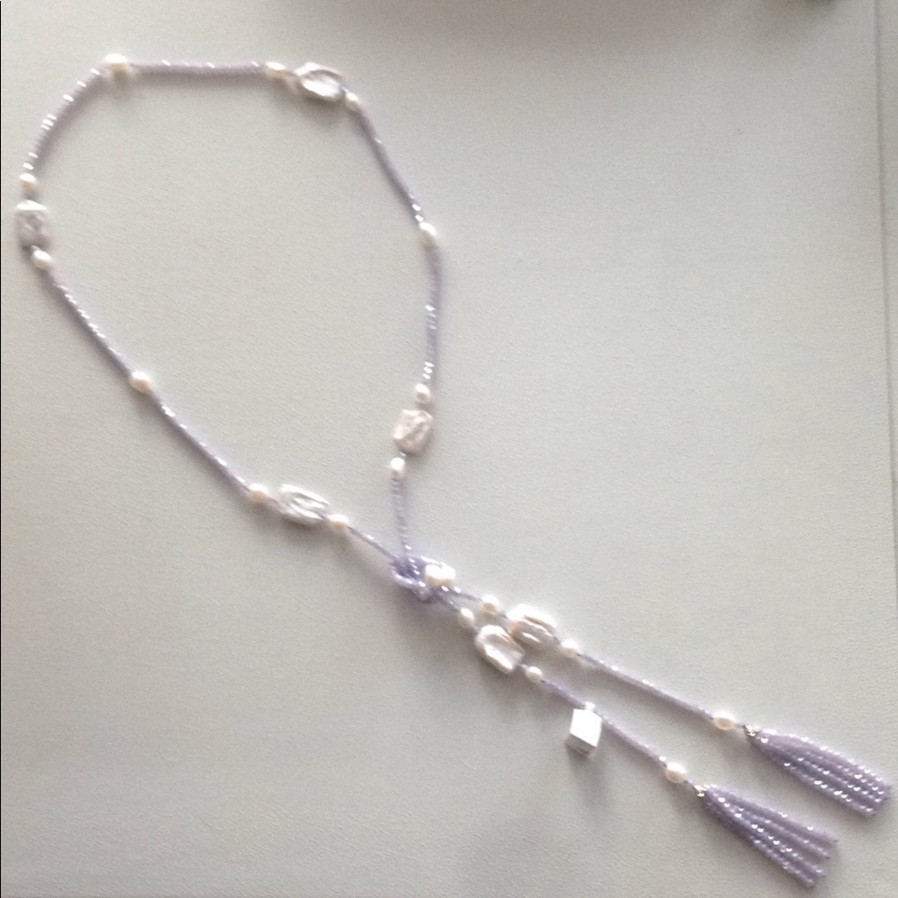 Necklace Lariat Style with Genuine Pearls